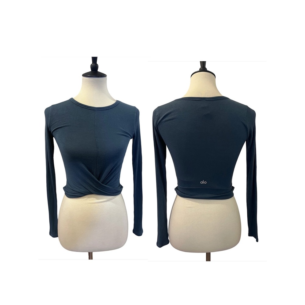 Alo Yoga Balletcore Cover Long Sleeve Wrap Crop Top Modal Stretch Blend Sz Small
